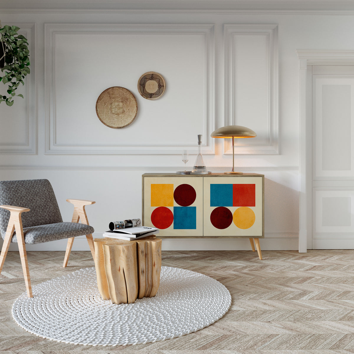 GEOMETRIC PUZZLE Skänk med två dörrar