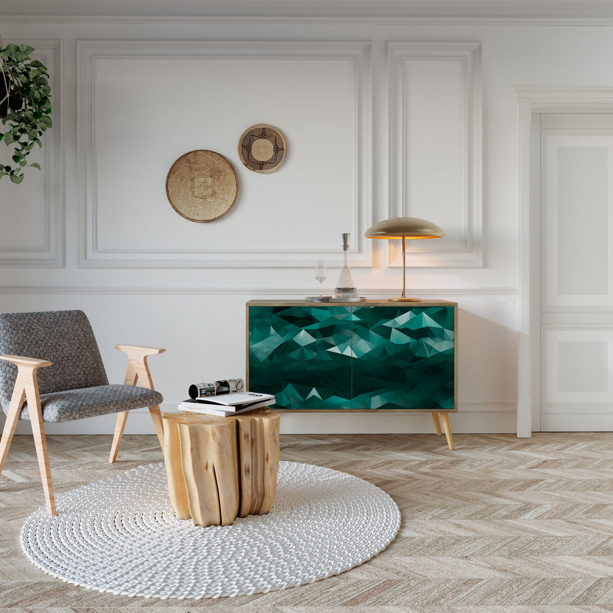 POLYGONAL FLOATING Skänk med två dörrar