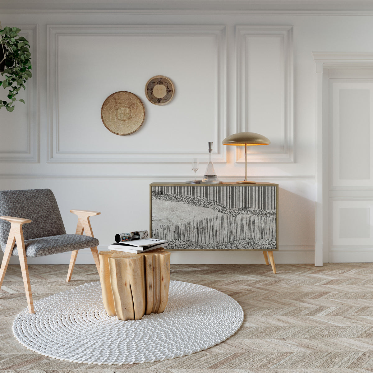 GRAIN LINES Skänk med två dörrar