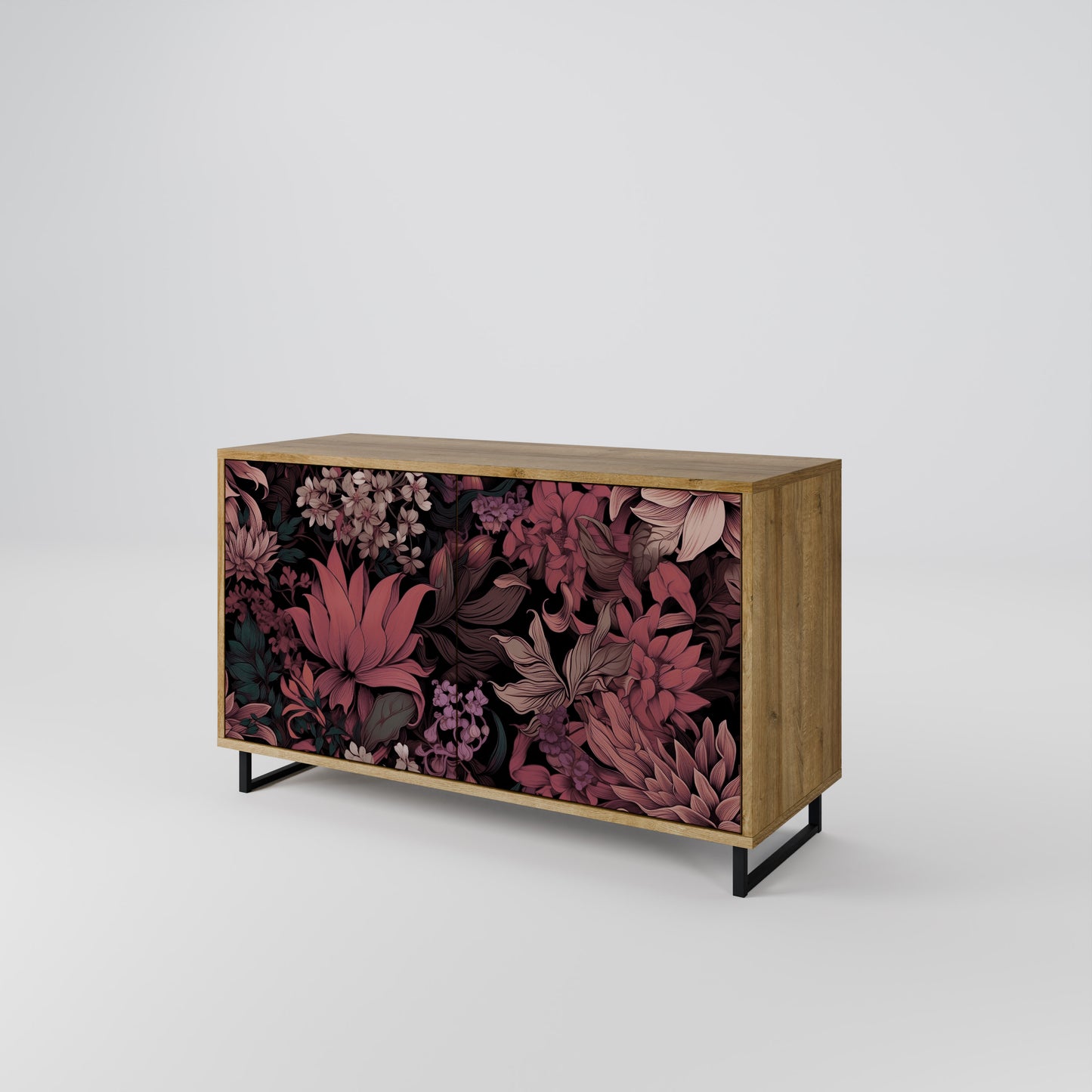 FLORAL WHISPER 2-dörrars skänk i ekeffekt
