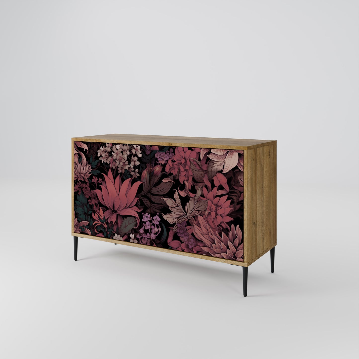 FLORAL WHISPER 2-dörrars skänk i ekeffekt