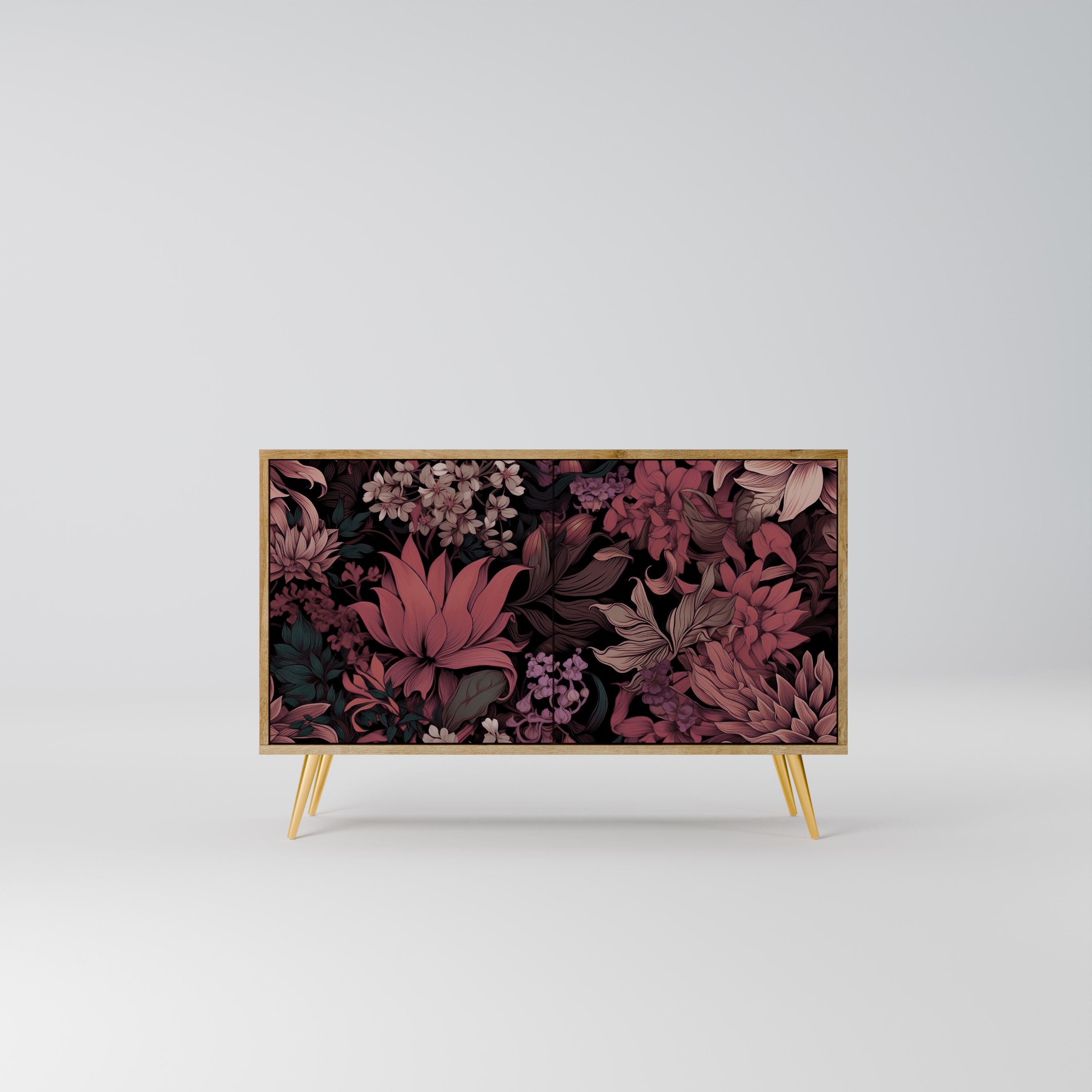 FLORAL WHISPER 2-dörrars skänk i ekeffekt