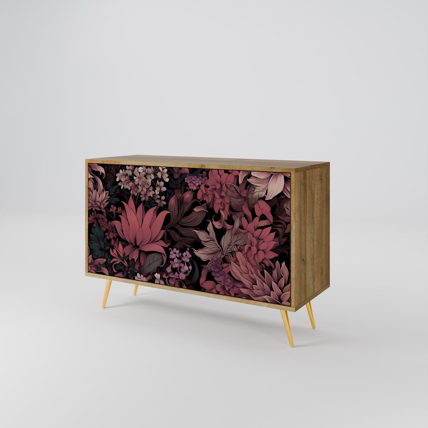 FLORAL WHISPER 2-dörrars skänk i ekeffekt