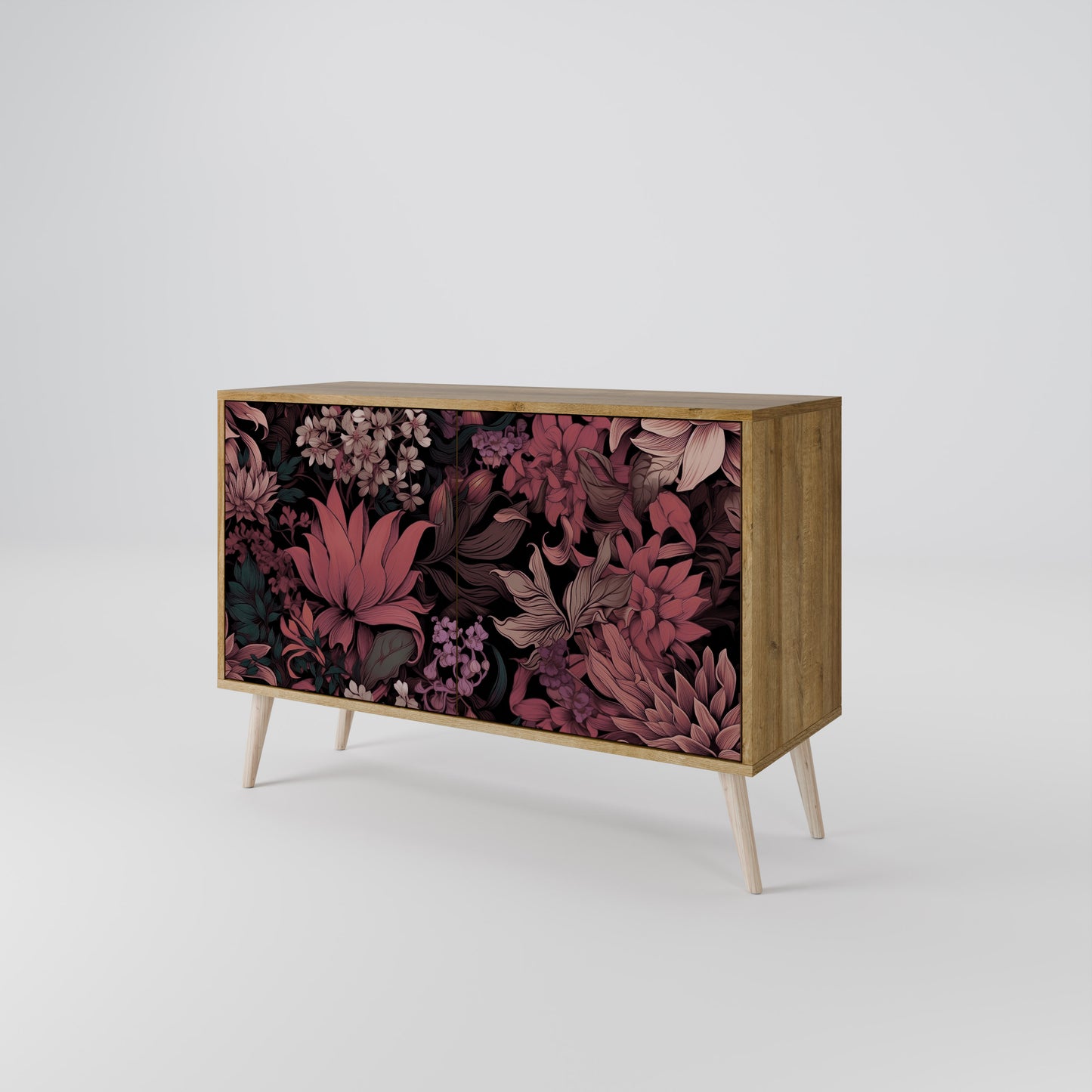 FLORAL WHISPER 2-dörrars skänk i ekeffekt