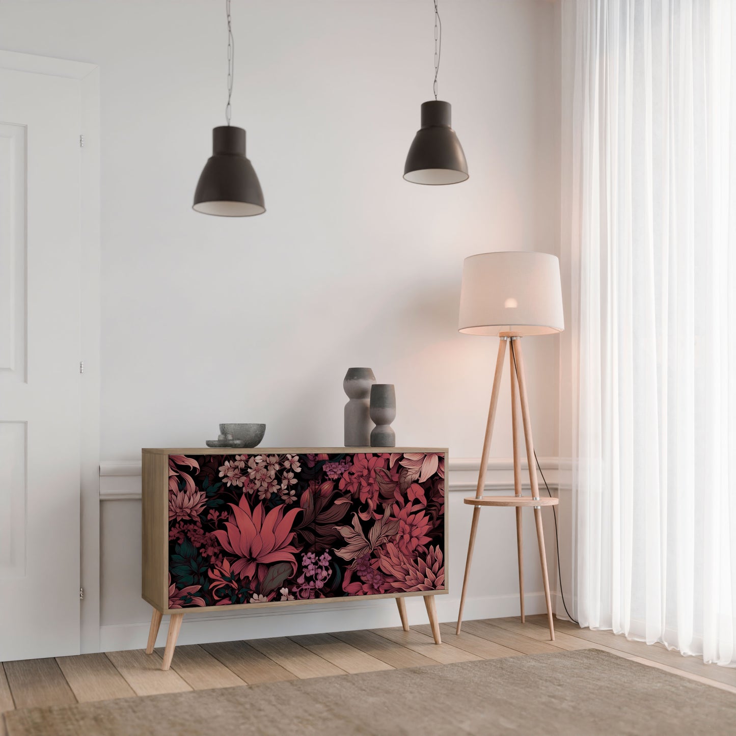 FLORAL WHISPER 2-dörrars skänk i ekeffekt