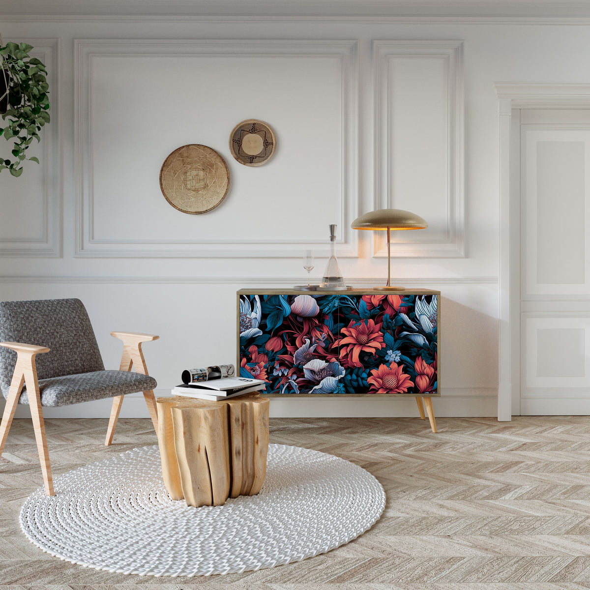 ETHEREAL BLOSSOMS Skänk med två dörrar