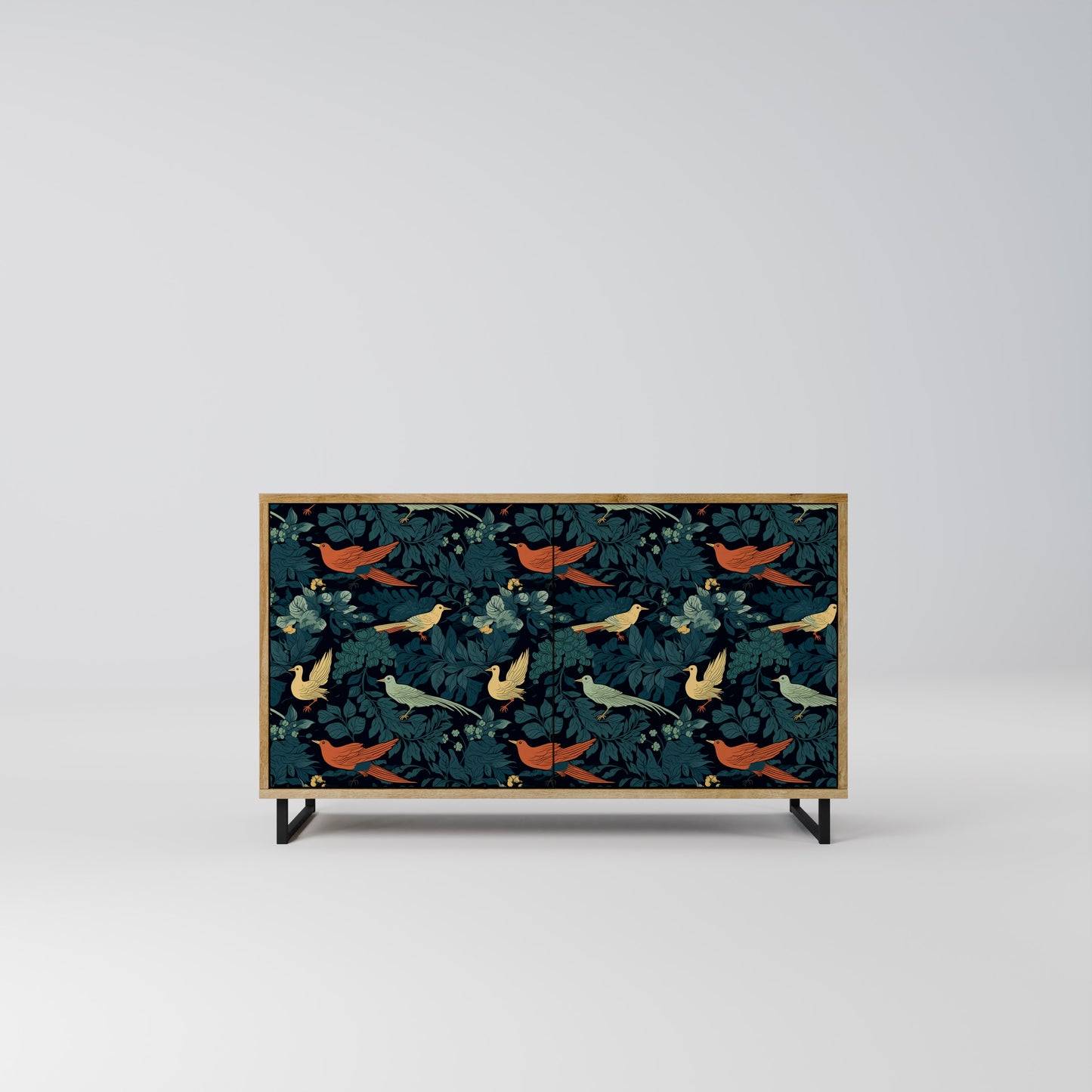 FOWL ORNAMENT 2-dörrars skänk i ekeffekt