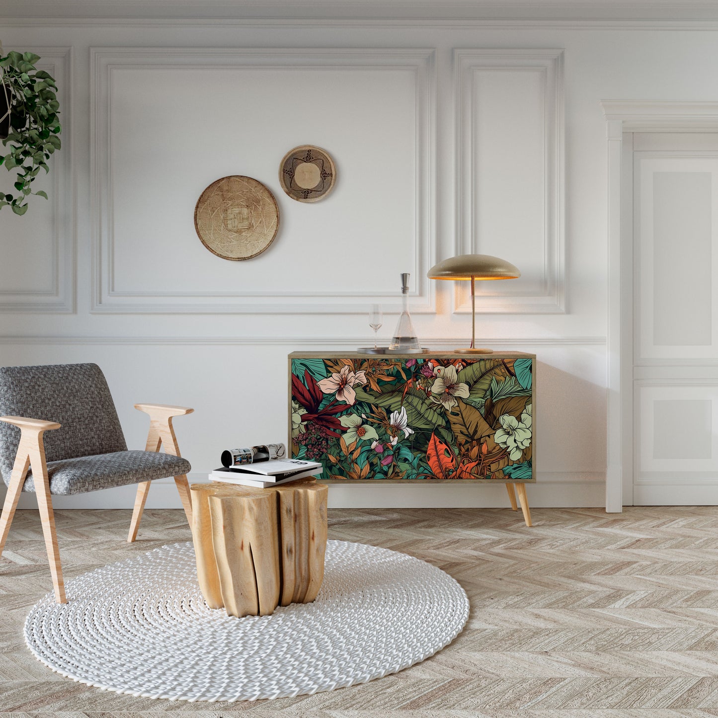 BOTANICAL EMERGENCE 2-dörrars skänk i ekeffekt