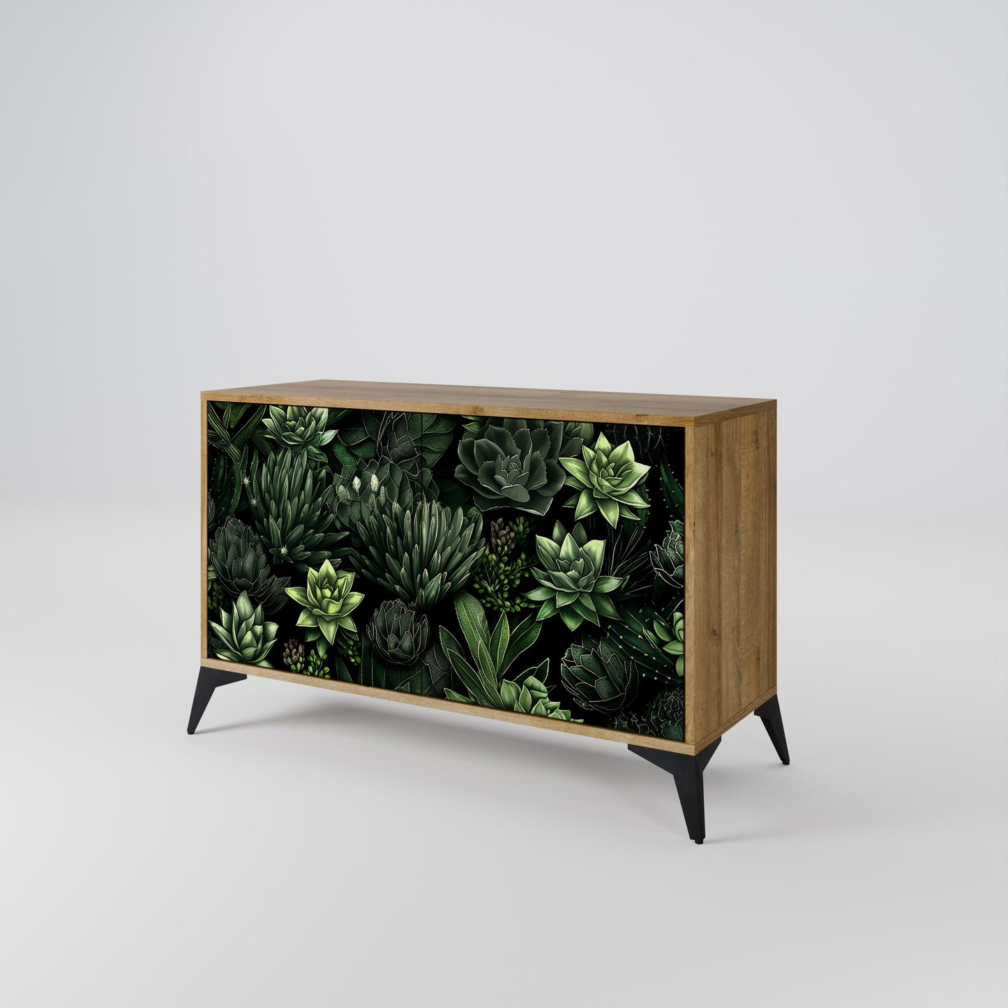 SUCCULENT JUNGLE 2-dörrars skänk i ekeffekt