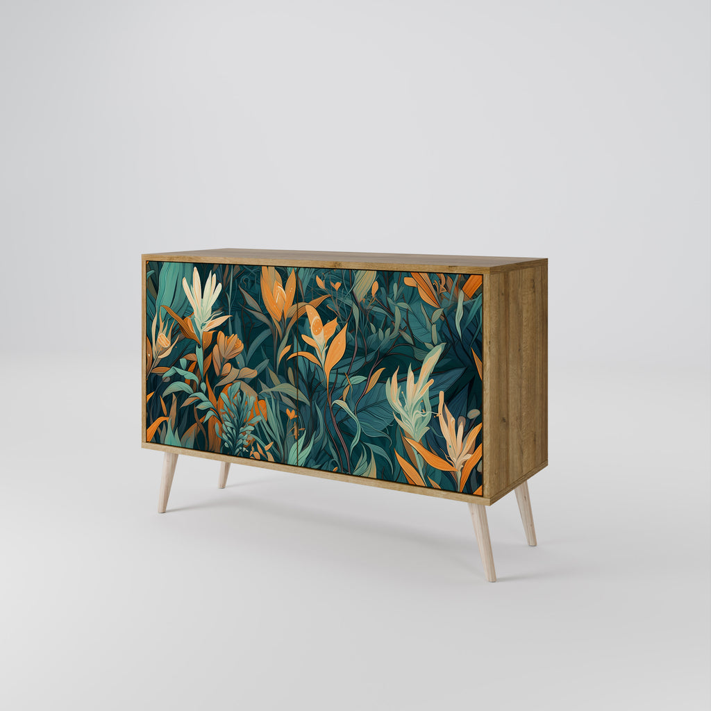 FLORAL SERENITY 2-dörrars skänk i ekeffekt