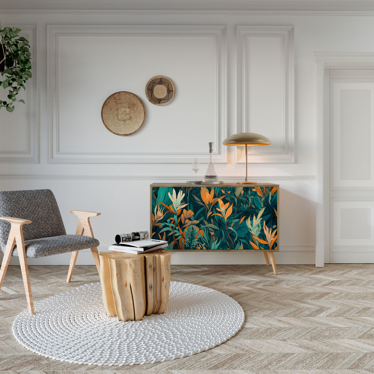 FLORAL SERENITY Skänk med två dörrar