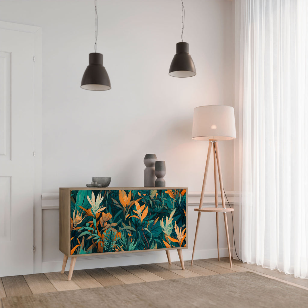 FLORAL SERENITY 2-dörrars skänk i ekeffekt