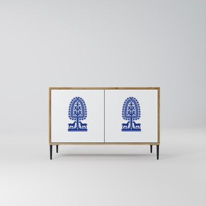 POLISH FOLK ART 2-dörrars skänk i ekeffekt