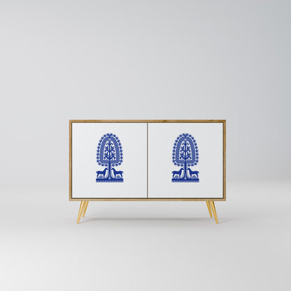 POLISH FOLK ART 2-dörrars skänk i ekeffekt