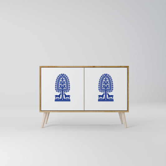 POLISH FOLK ART 2-dörrars skänk i ekeffekt