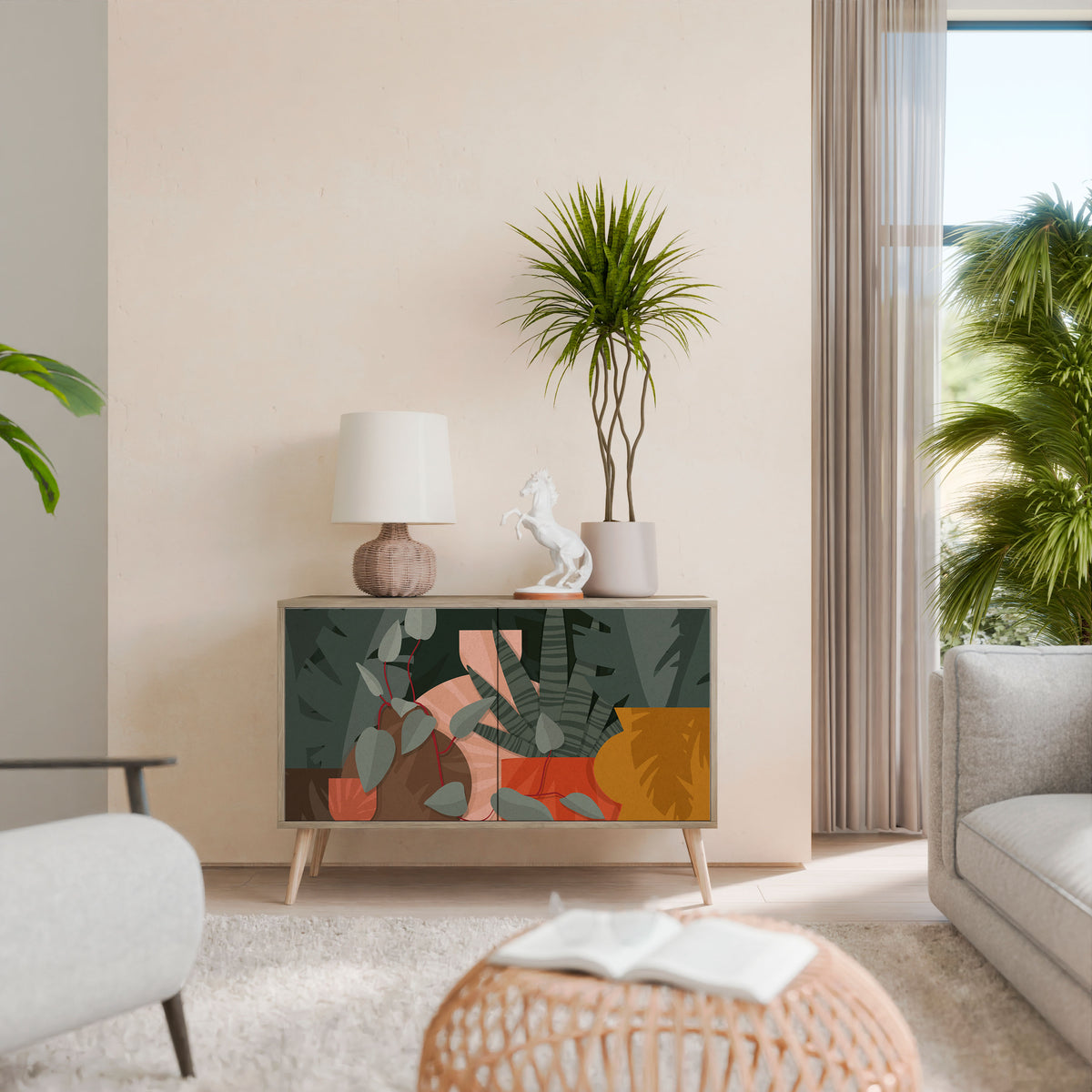 TROPICAL COMPOSITION Skänk med två dörrar
