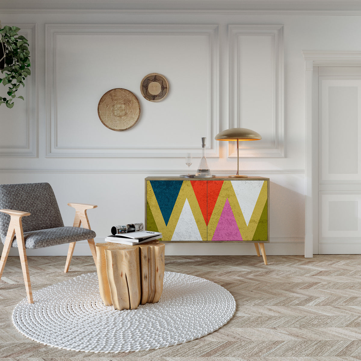 COLORFUL TRIANGLES Skänk med två dörrar