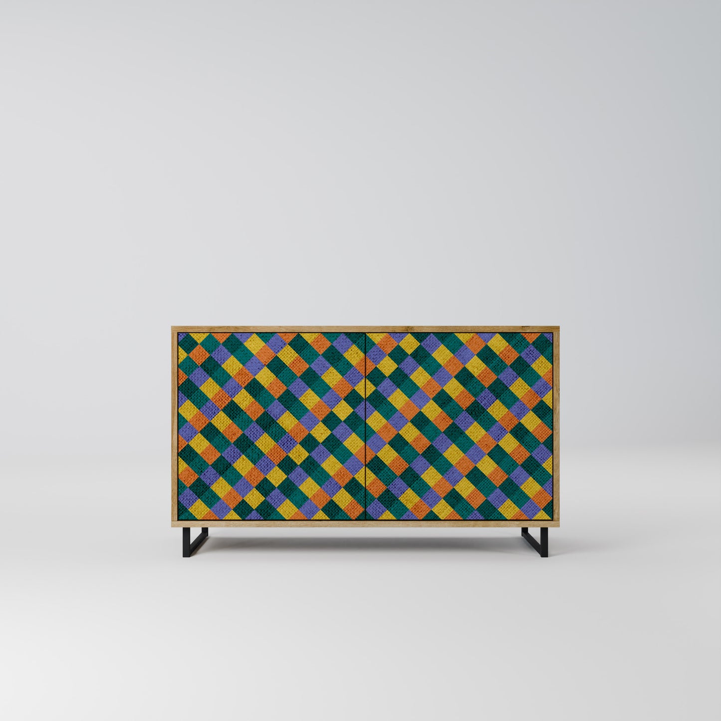 PAINTED SQUARES MIX 2-Dörrars skänk i ekeffekt