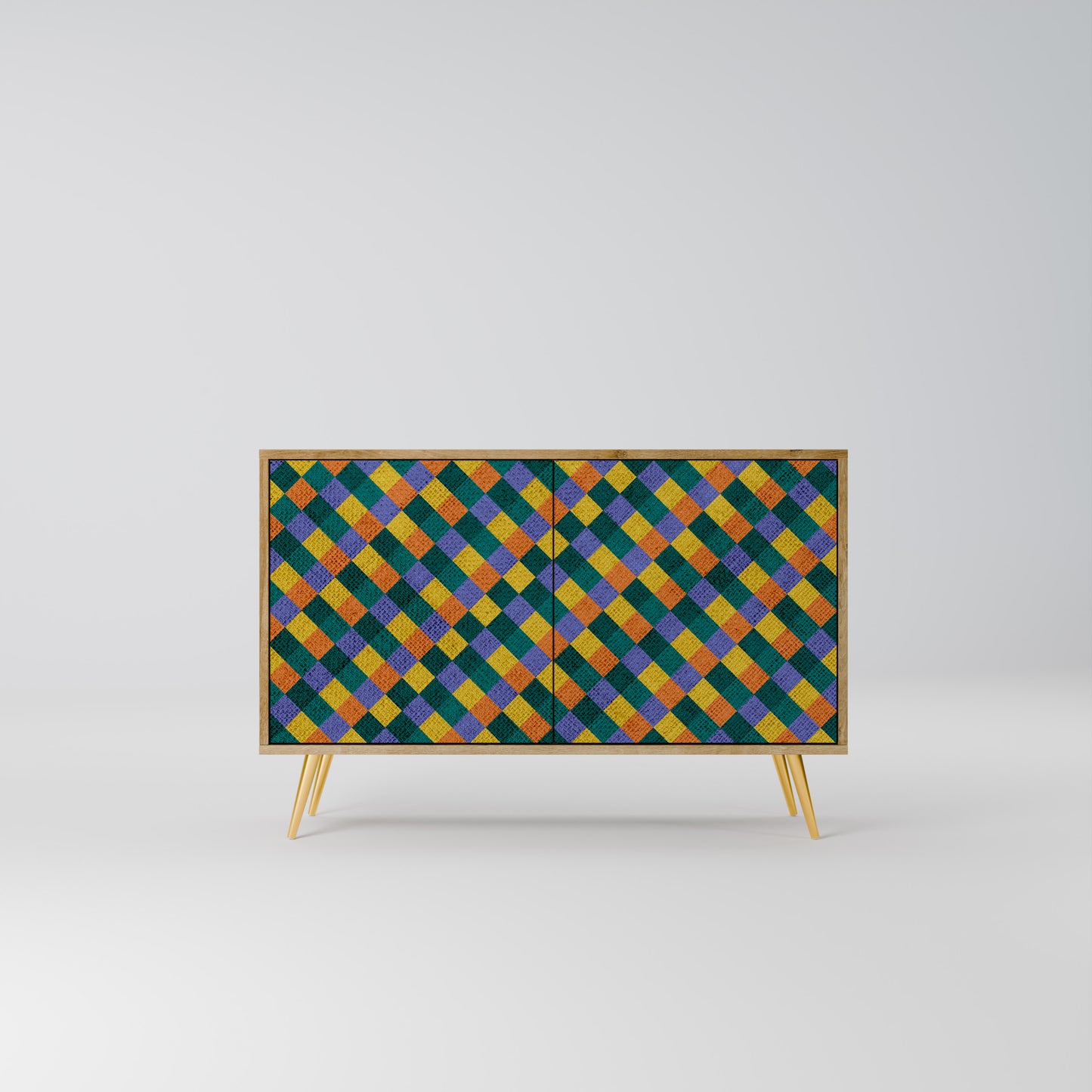 PAINTED SQUARES MIX 2-Dörrars skänk i ekeffekt