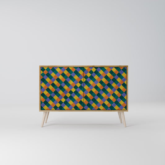 PAINTED SQUARES MIX 2-Dörrars skänk i ekeffekt