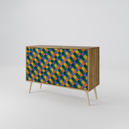 PAINTED SQUARES MIX Skänk med två dörrar