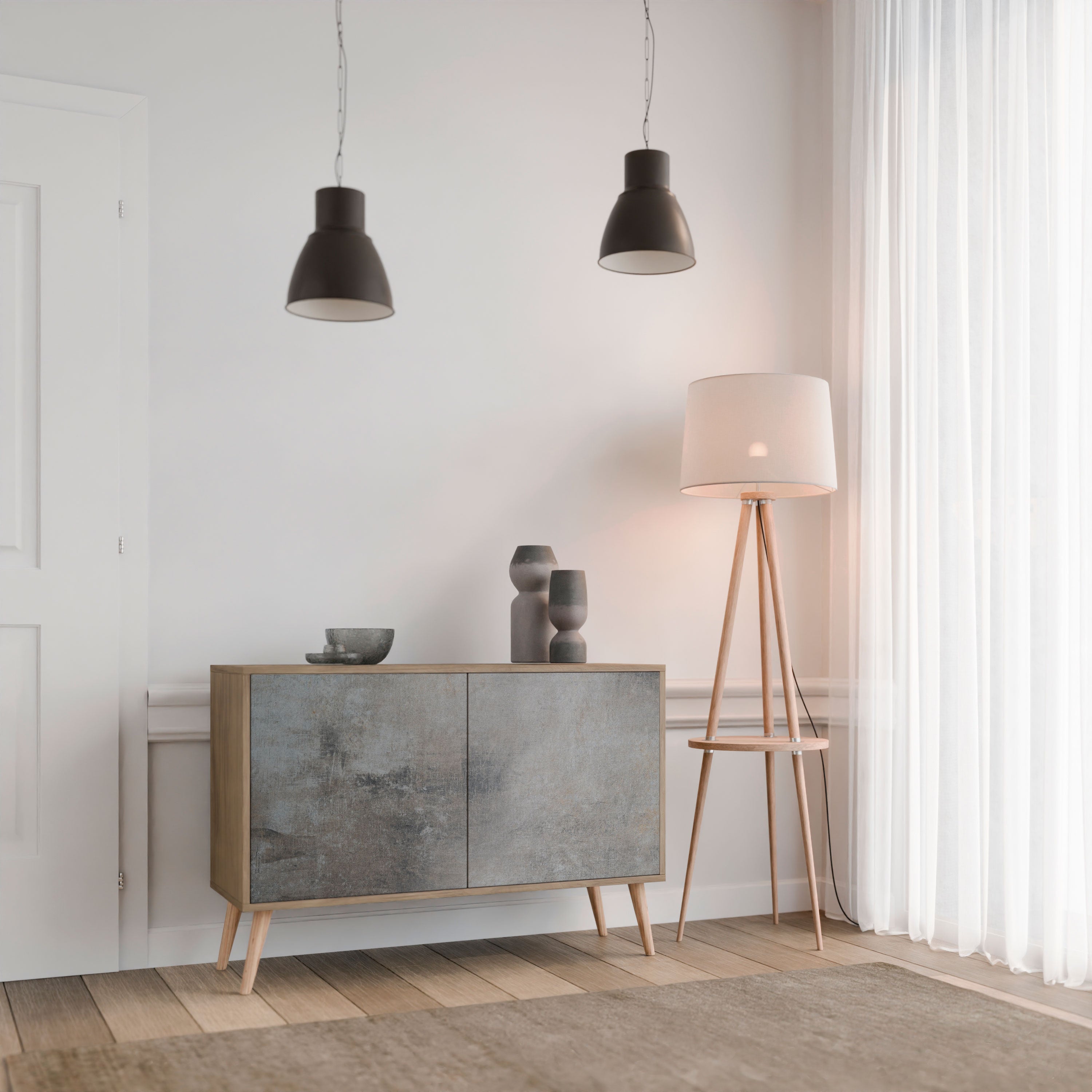 CONCRETE WALL 2-Door Sideboard in Oak Effect