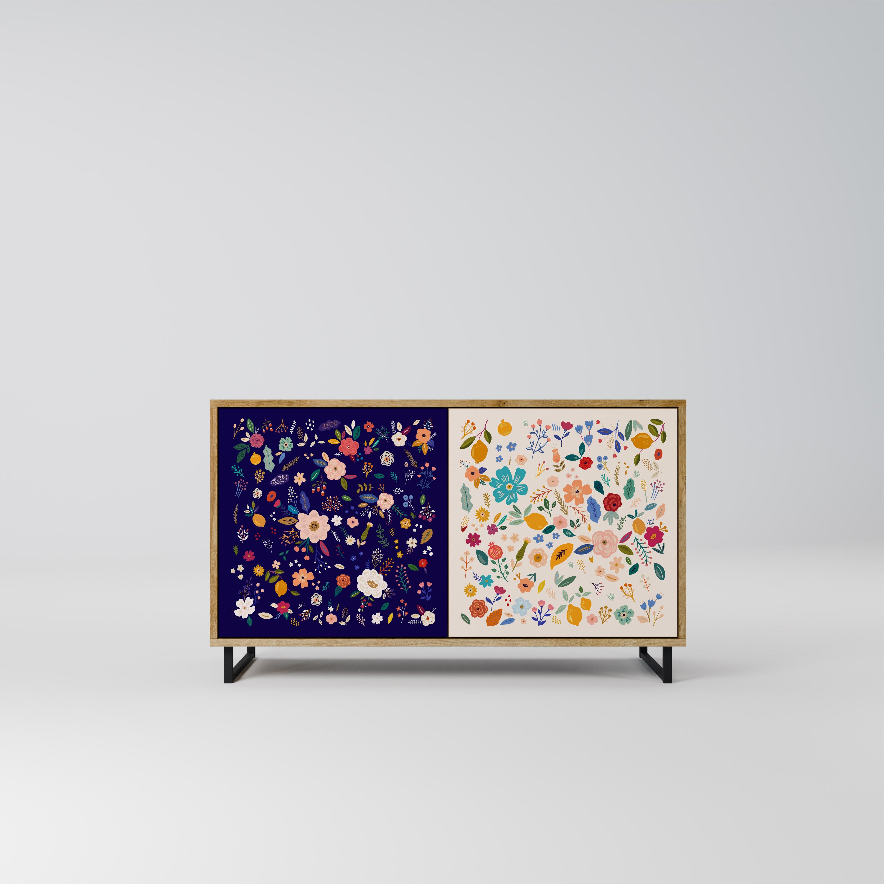 FLORAL COMBINATION 2-Door Sideboard in Oak Effect