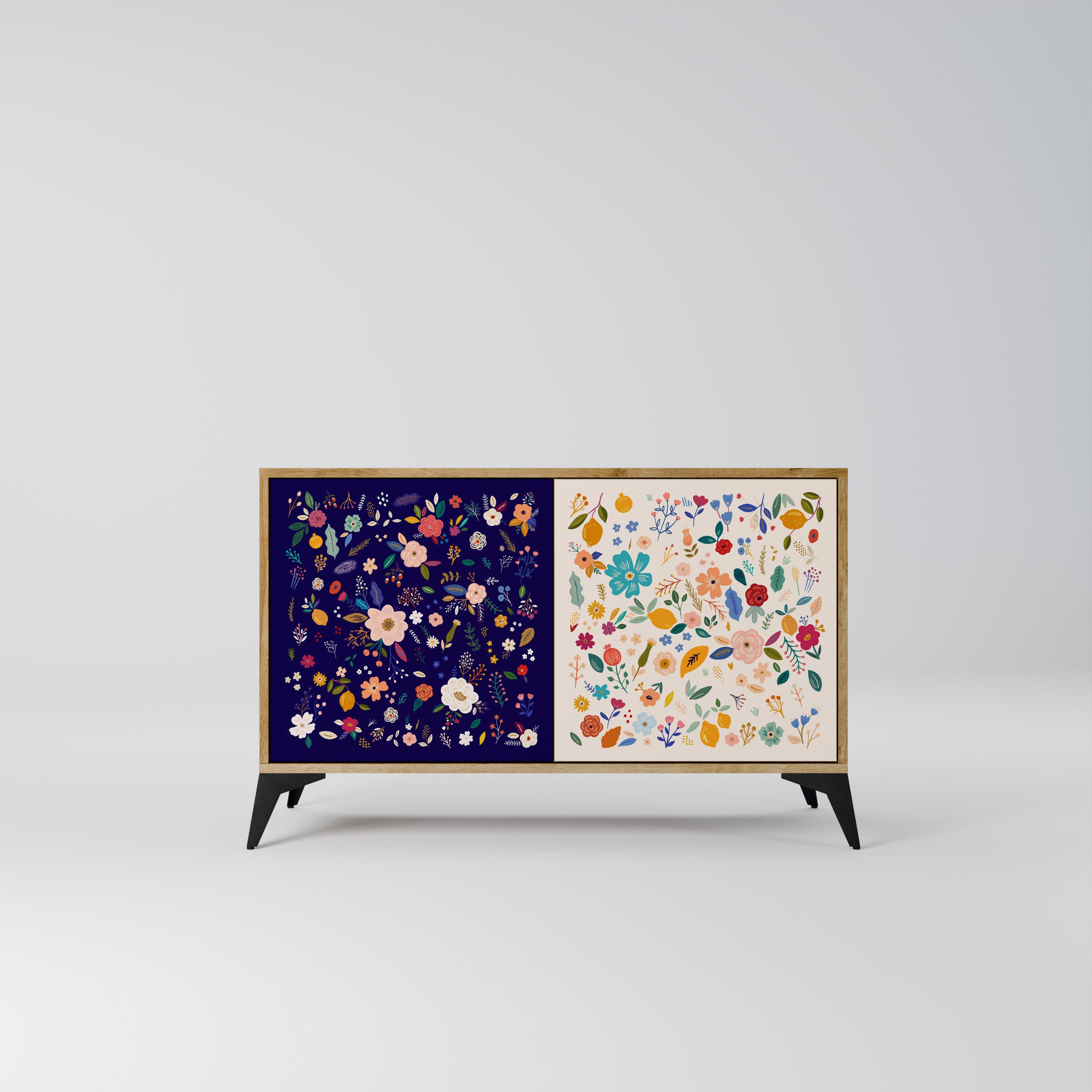 FLORAL COMBINATION 2-Door Sideboard in Oak Effect