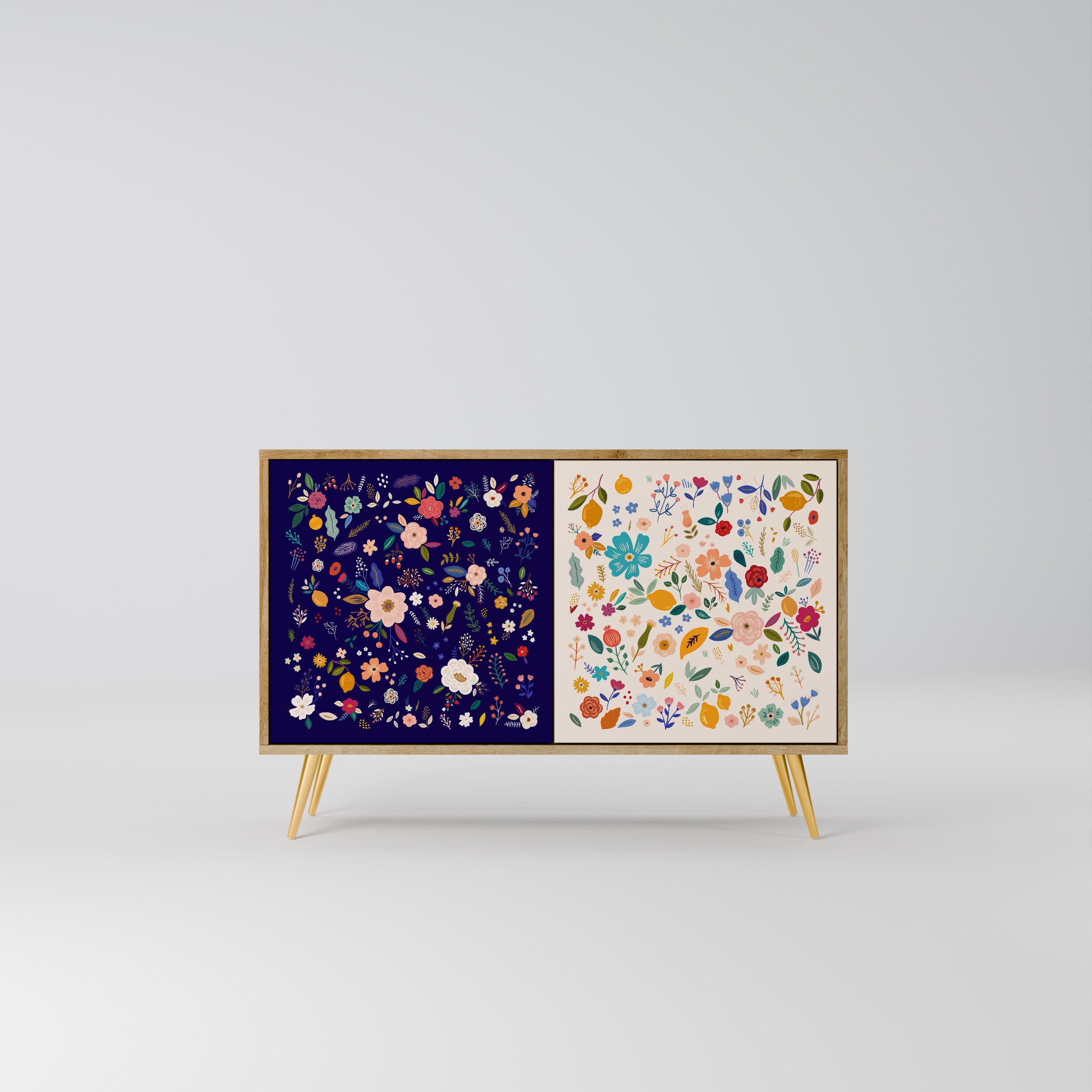 FLORAL COMBINATION 2-Door Sideboard in Oak Effect