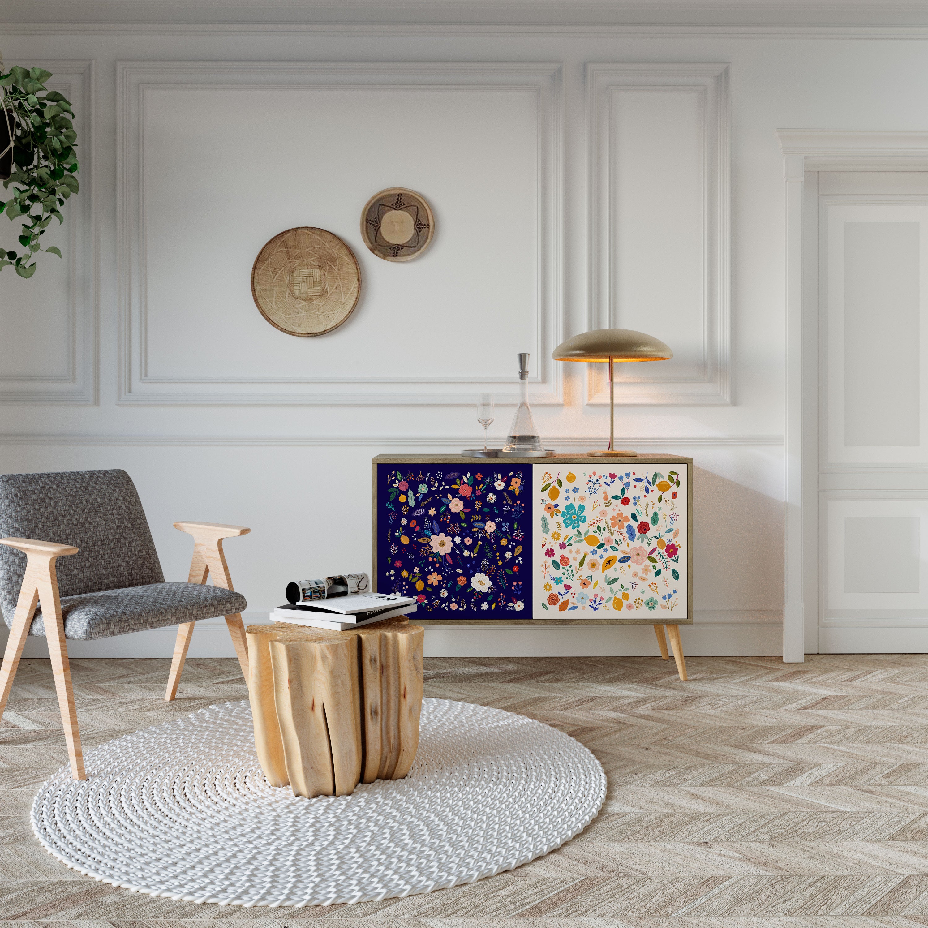 FLORAL COMBINATION 2-Door Sideboard in Oak Effect