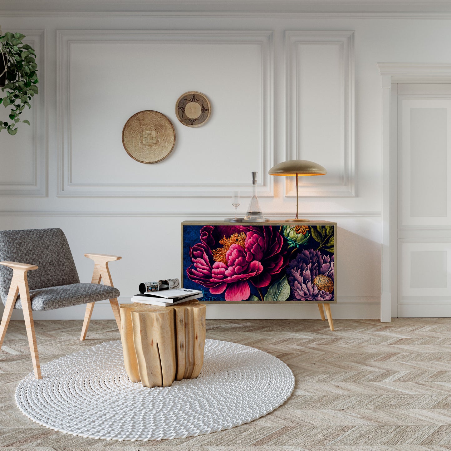 BLOOMING ELEGANCE 2-dörrars skänk i ekeffekt