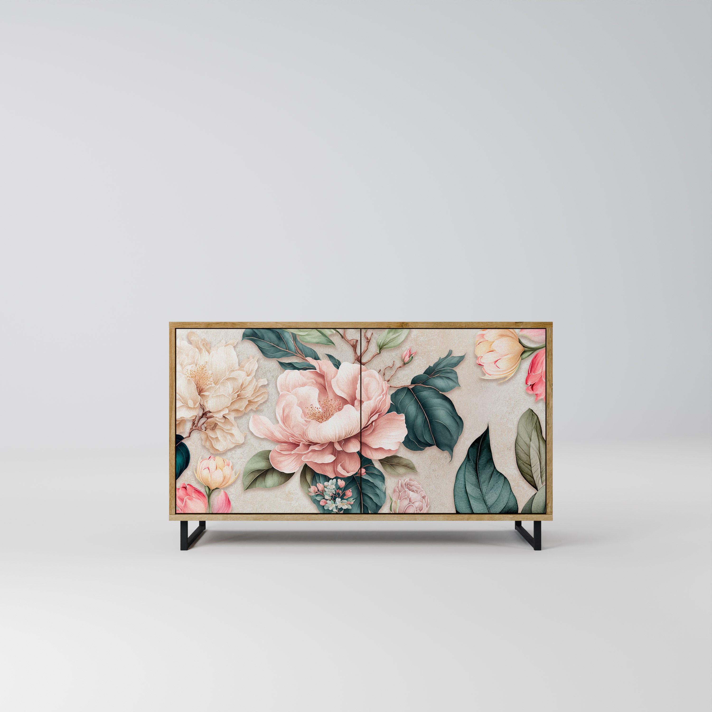 FLORAL GRACE 2-Door Sideboard in Oak Effect