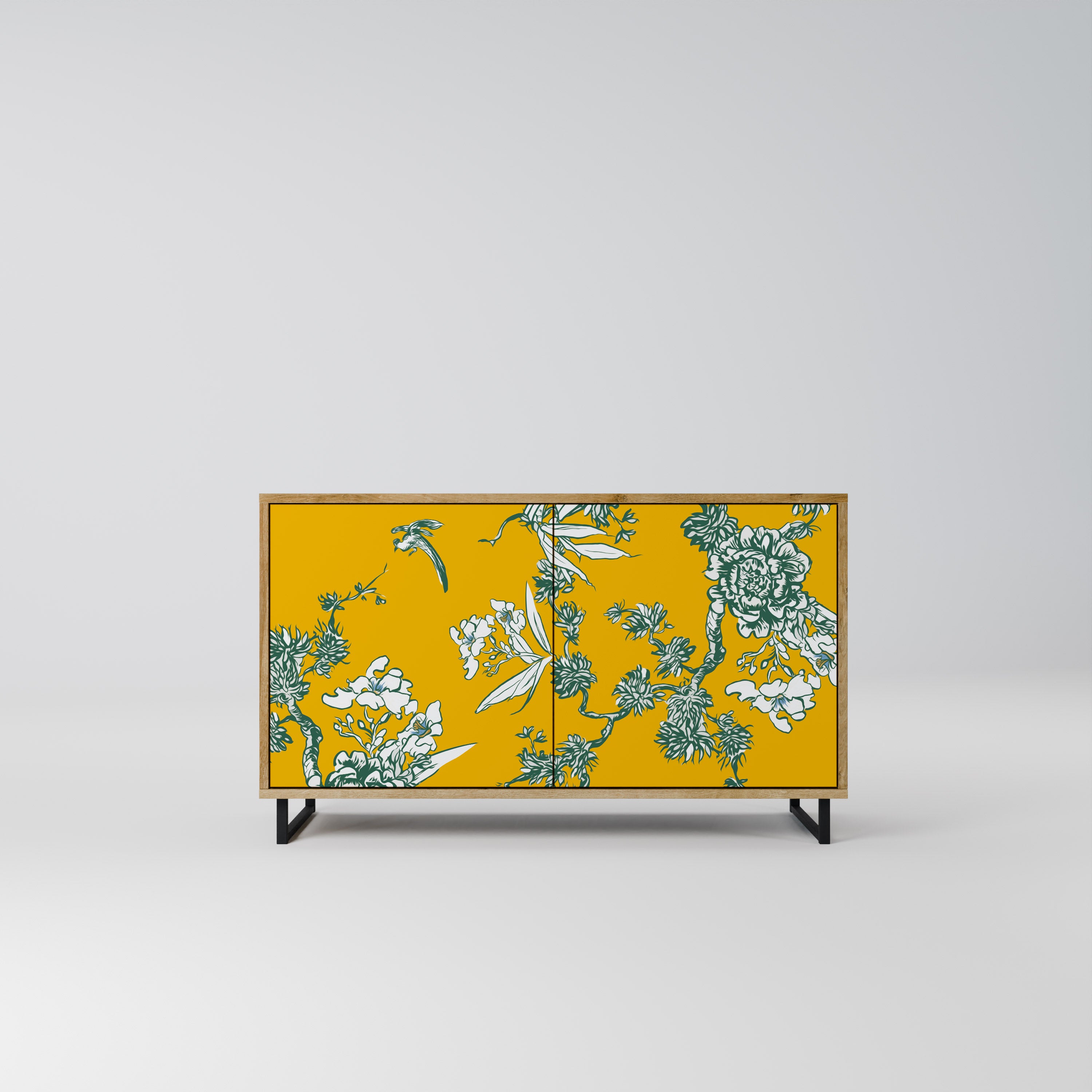 YELLOW CHINOISERIE 2-Door Sideboard in Oak Effect