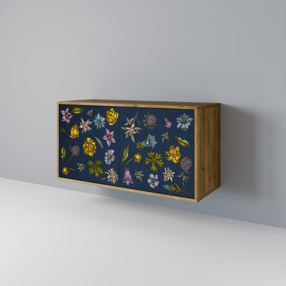 FLOWERS ON NAVY BLUE Skänk med två dörrar