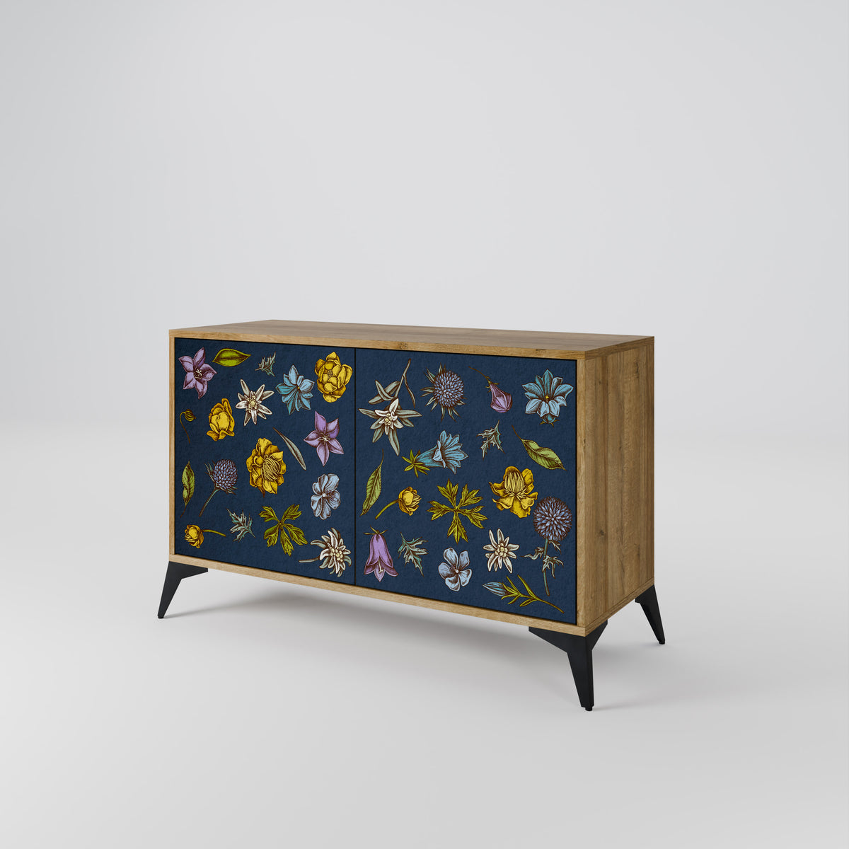 FLOWERS ON NAVY BLUE Skänk med två dörrar
