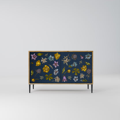 BLOMMOR PÅ MARINBLÅ 2-dörrars skänk i ekeffekt