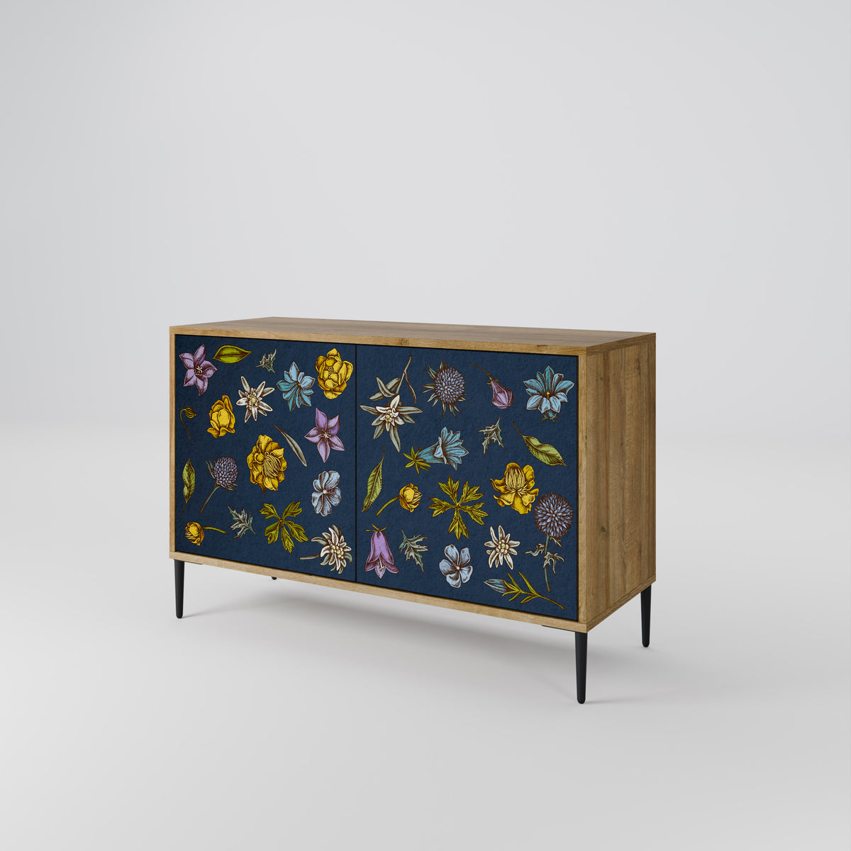 FLOWERS ON NAVY BLUE Skänk med två dörrar