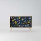 FLOWERS ON NAVY BLUE Skänk med två dörrar