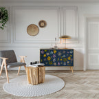 FLOWERS ON NAVY BLUE Skänk med två dörrar