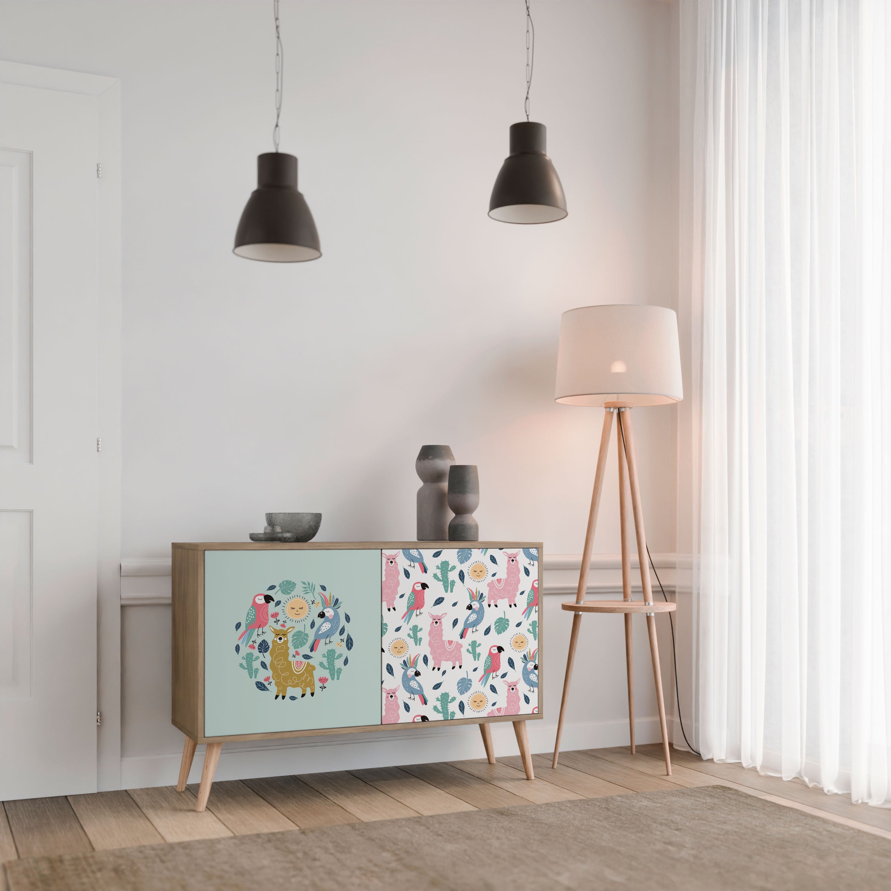COLORFUL ALPACAS 2-Door Sideboard in Oak Effect