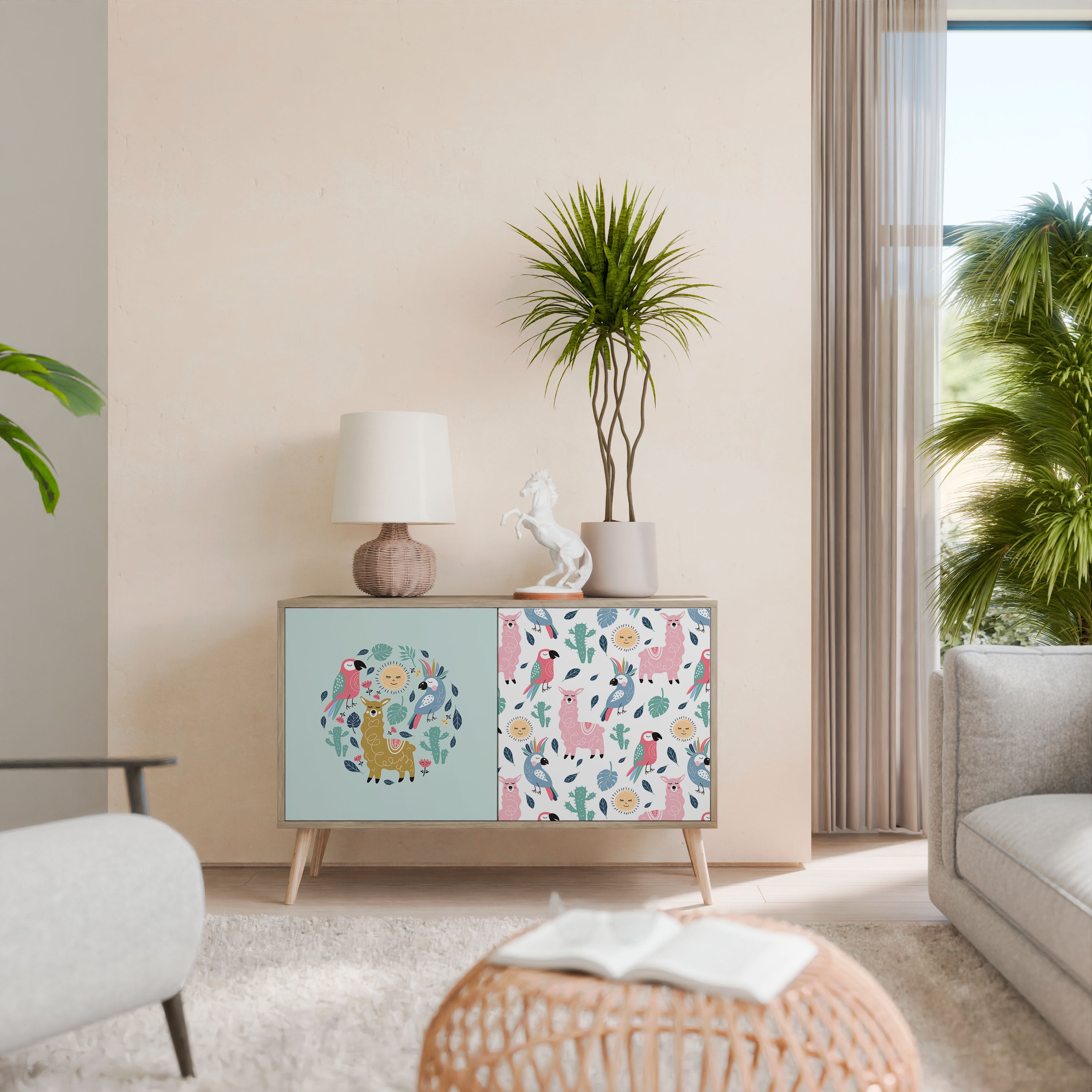 COLORFUL ALPACAS 2-Door Sideboard in Oak Effect