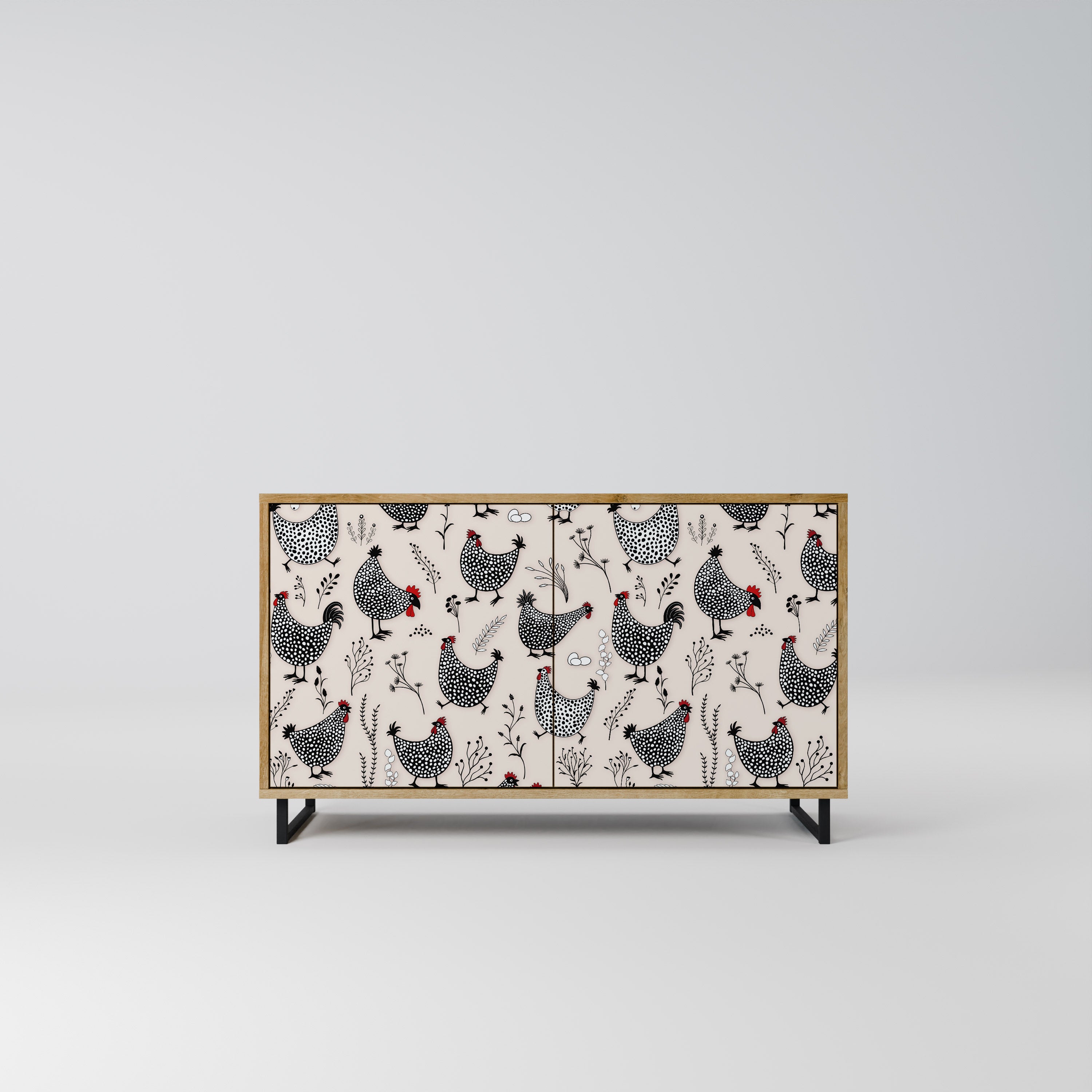 HAPPY HENS 2-Door Sideboard in Oak Effect