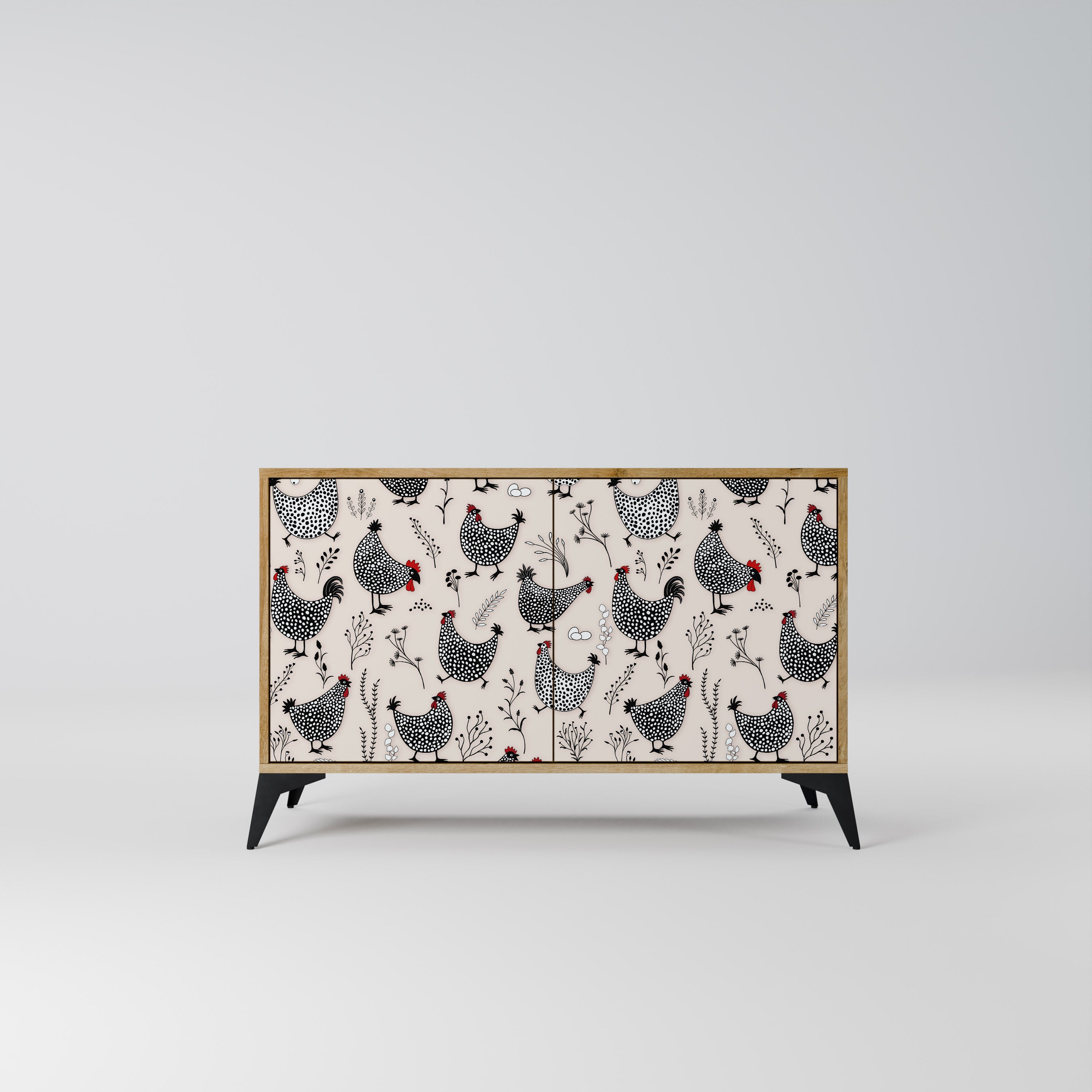 HAPPY HENS 2-Door Sideboard in Oak Effect