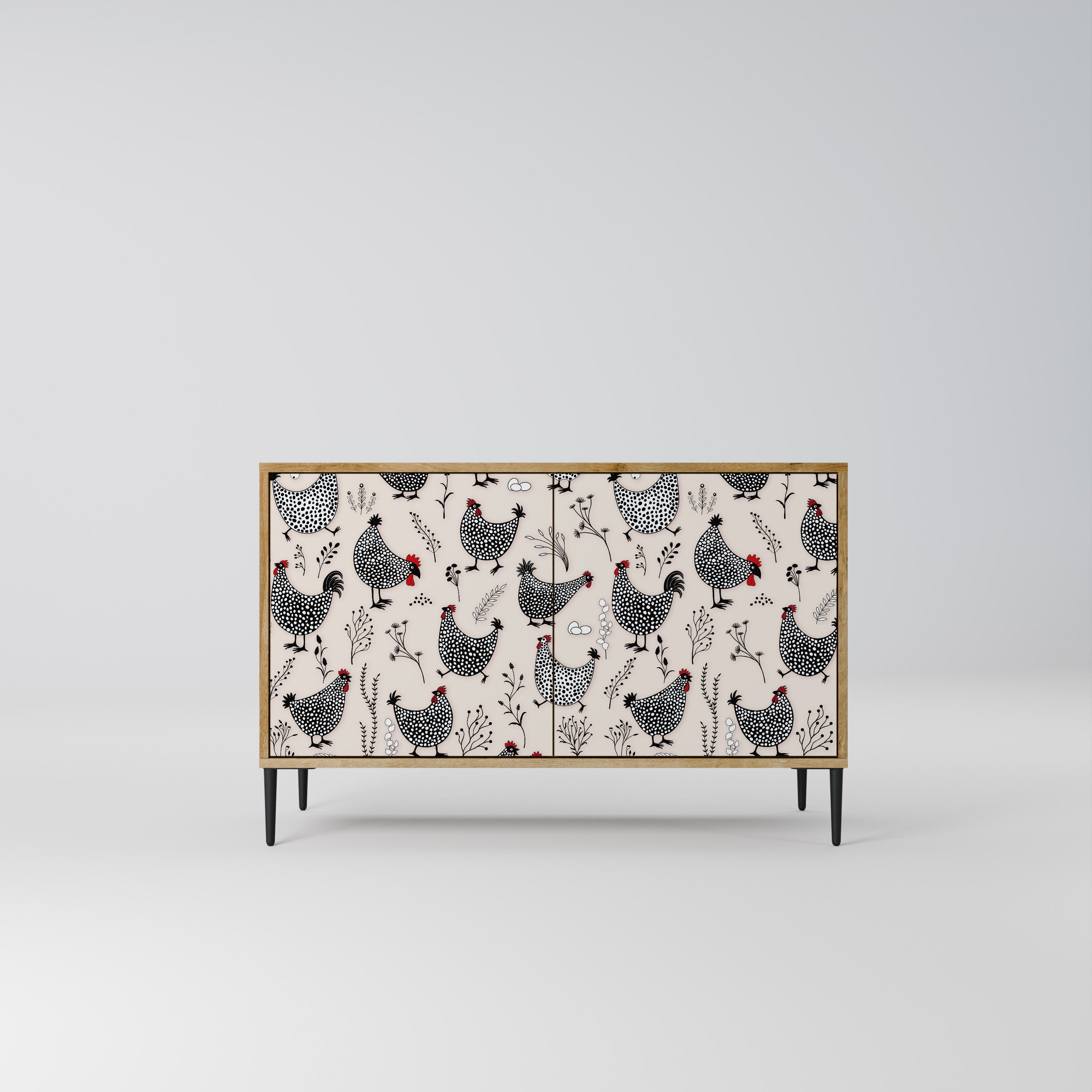 HAPPY HENS 2-Door Sideboard in Oak Effect