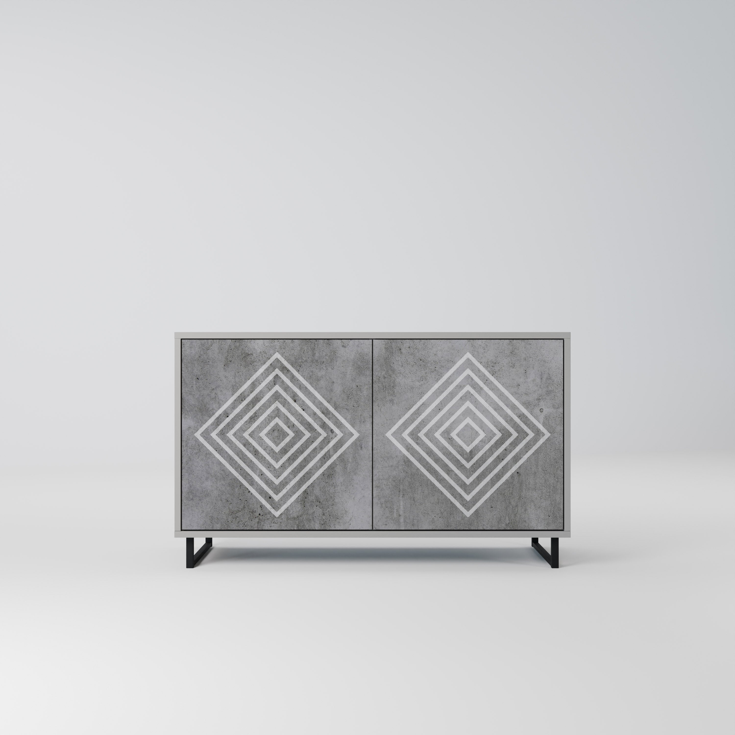 POLYGONAL ARTISTRY 2-dörrars skänk i grå finish