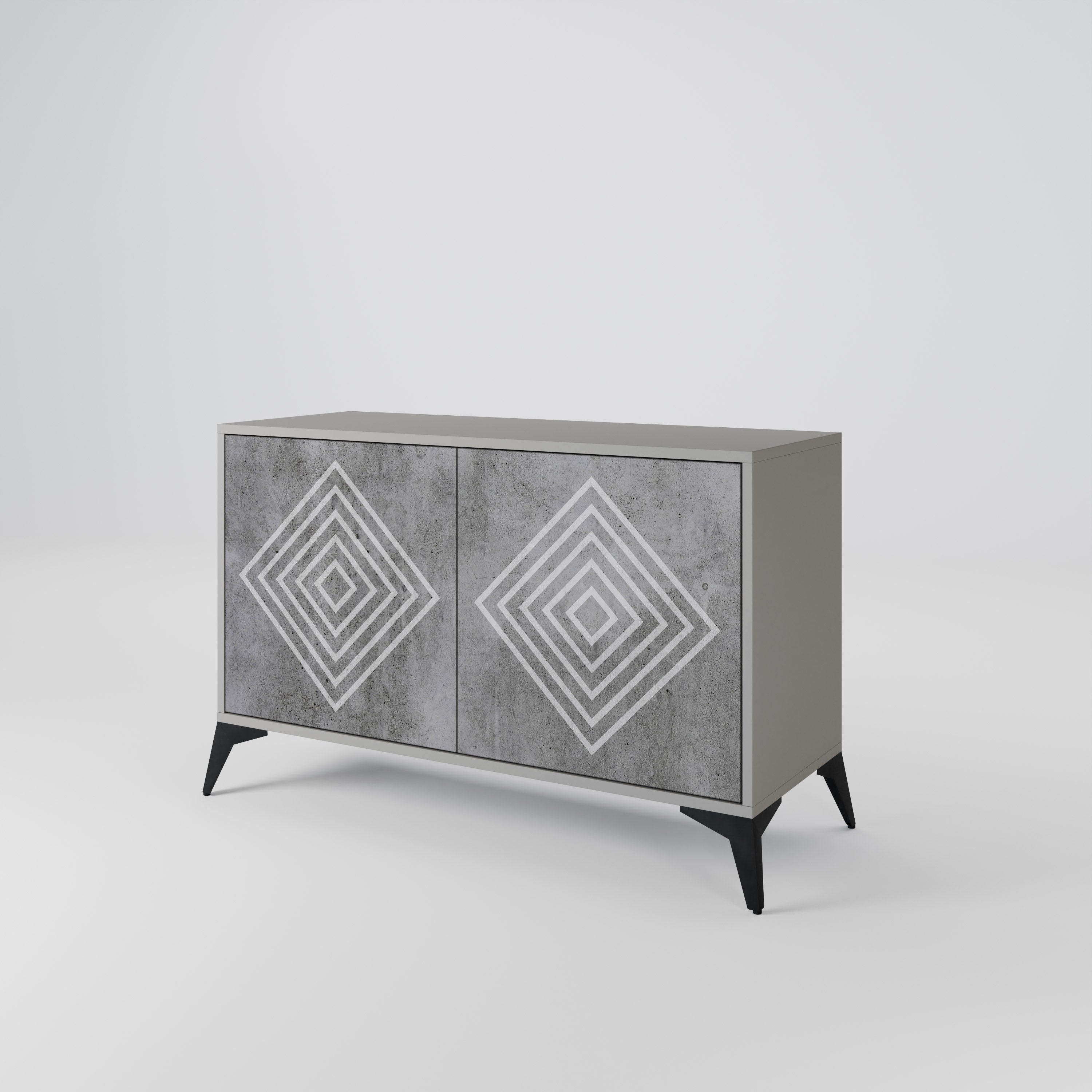POLYGONAL ARTISTRY 2-dörrars skänk i grå finish