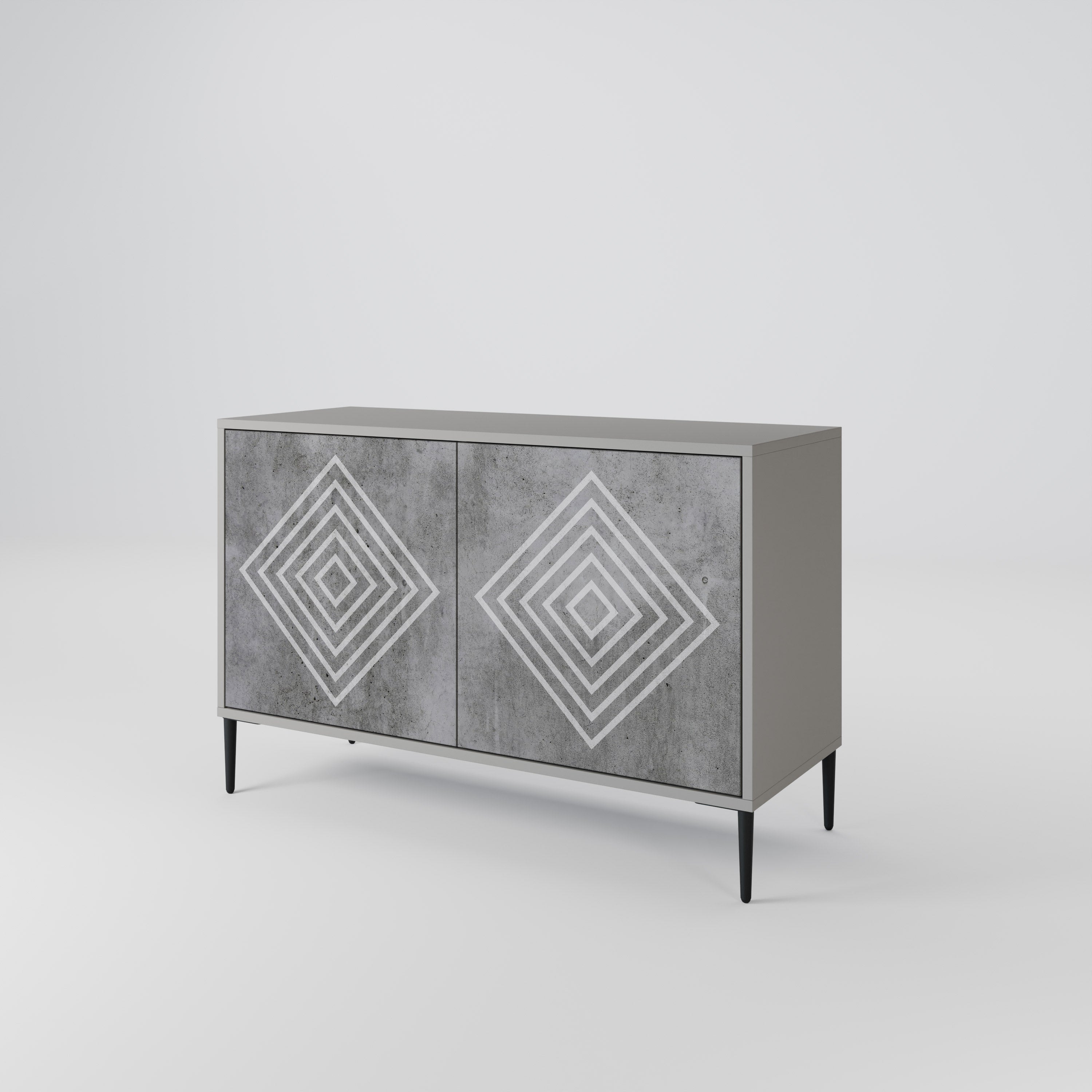 POLYGONAL ARTISTRY 2-dörrars skänk i grå finish