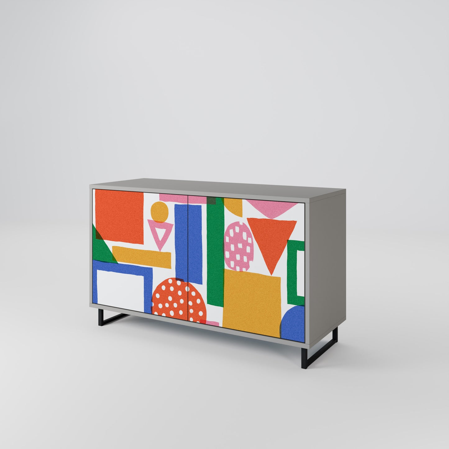 GEOMETRIC GLIMMER 2-dörrars skänk i grå finish