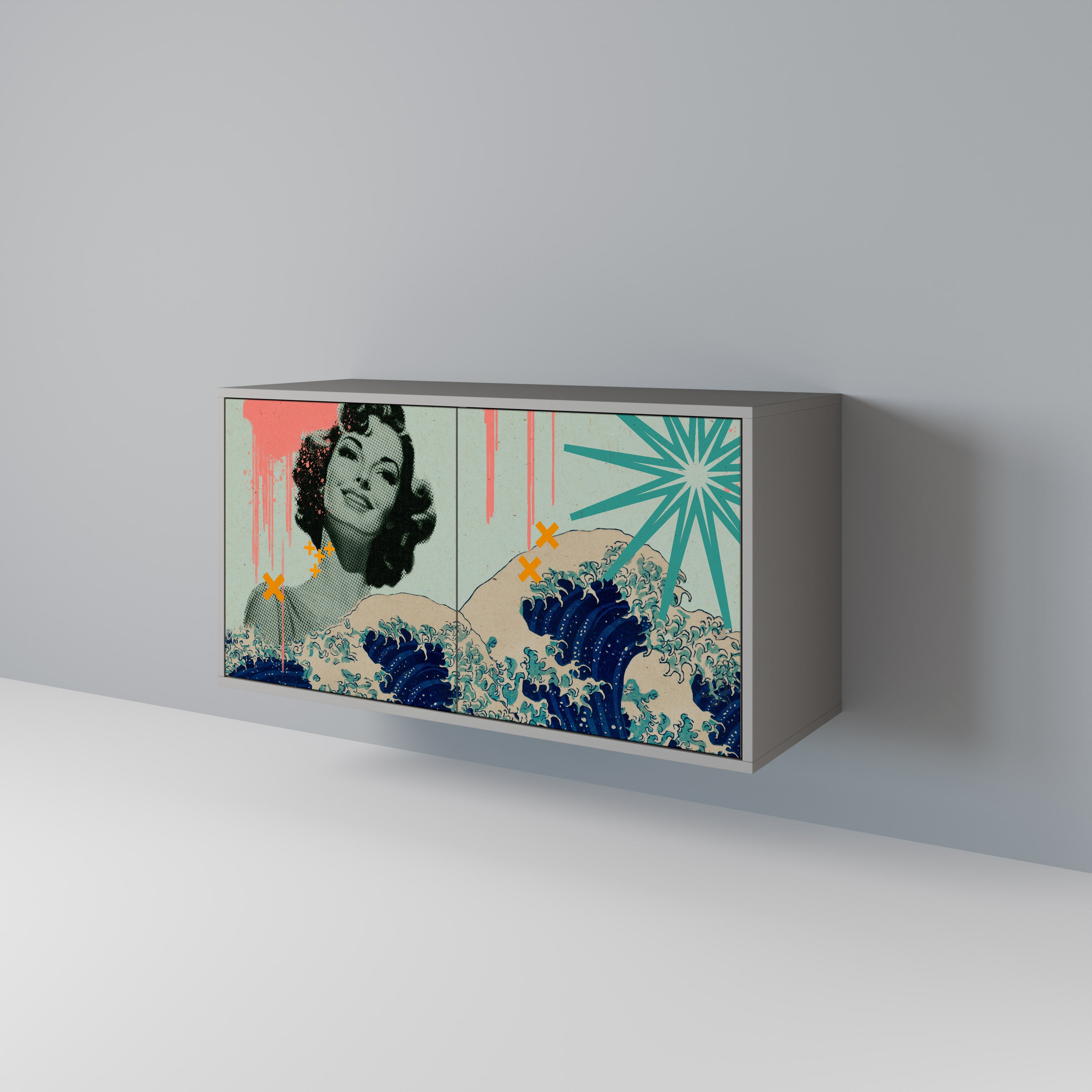 KANAGAWA BEAUTY 2-dörrars skänk i grå finish