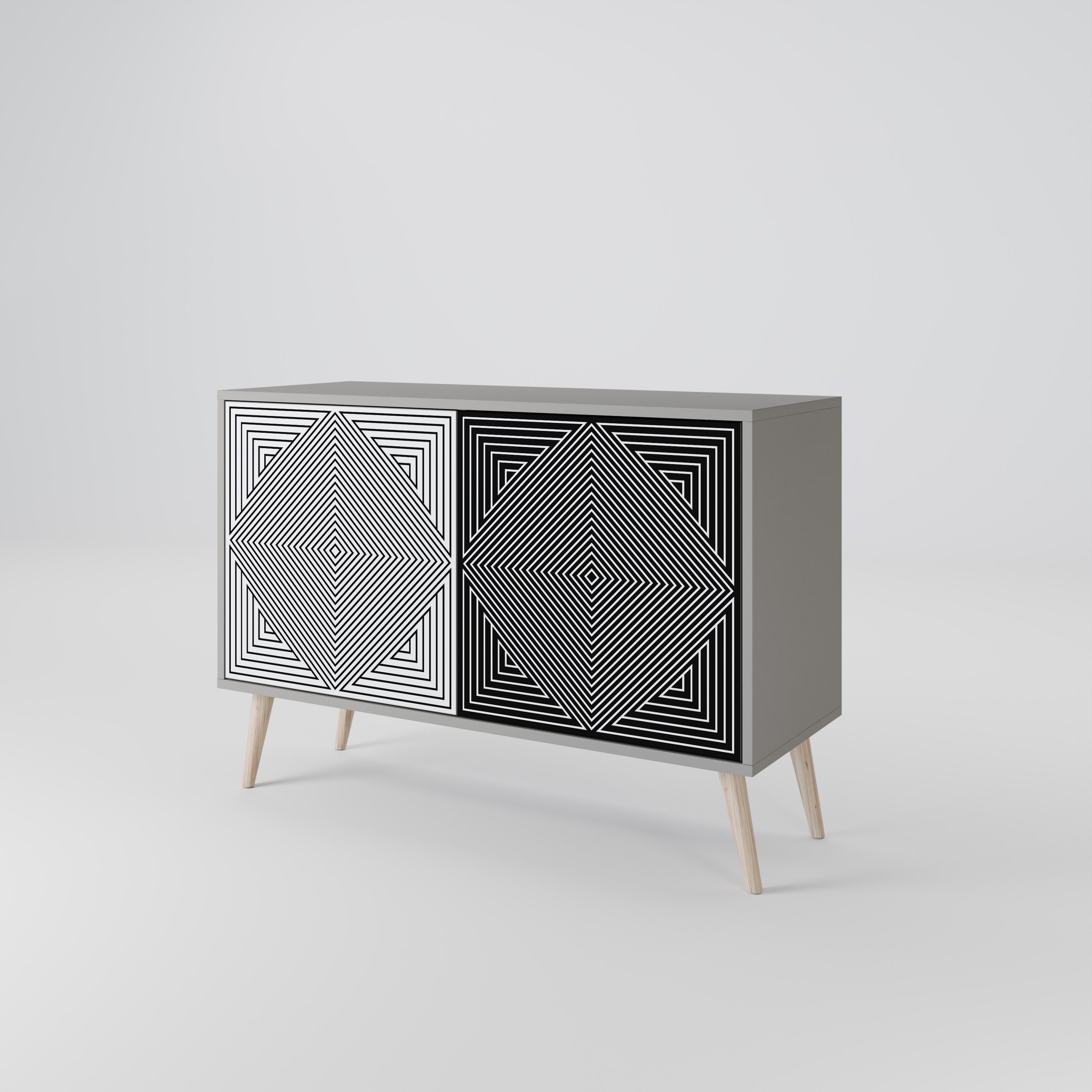 POLYGON ILLUSION 2-dörrars skänk i grå finish
